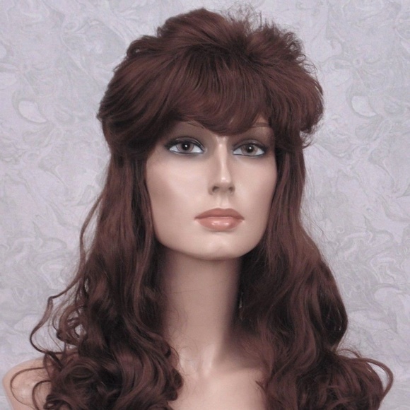Long Brown Wavy Curly Retro Style Shag Wig - Picture 7 of 8